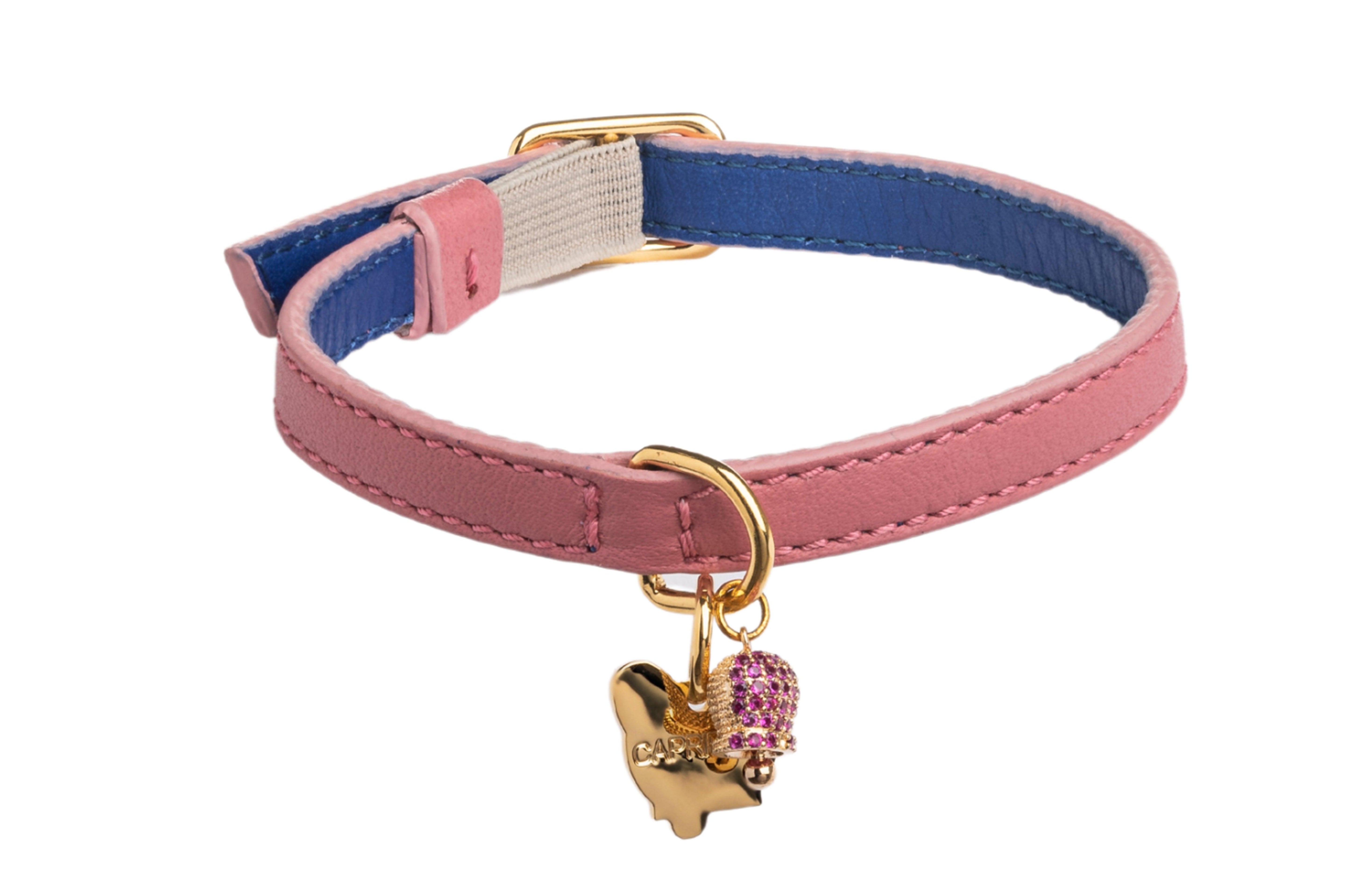Bouganville Pink Leather Cat Collar - capripet