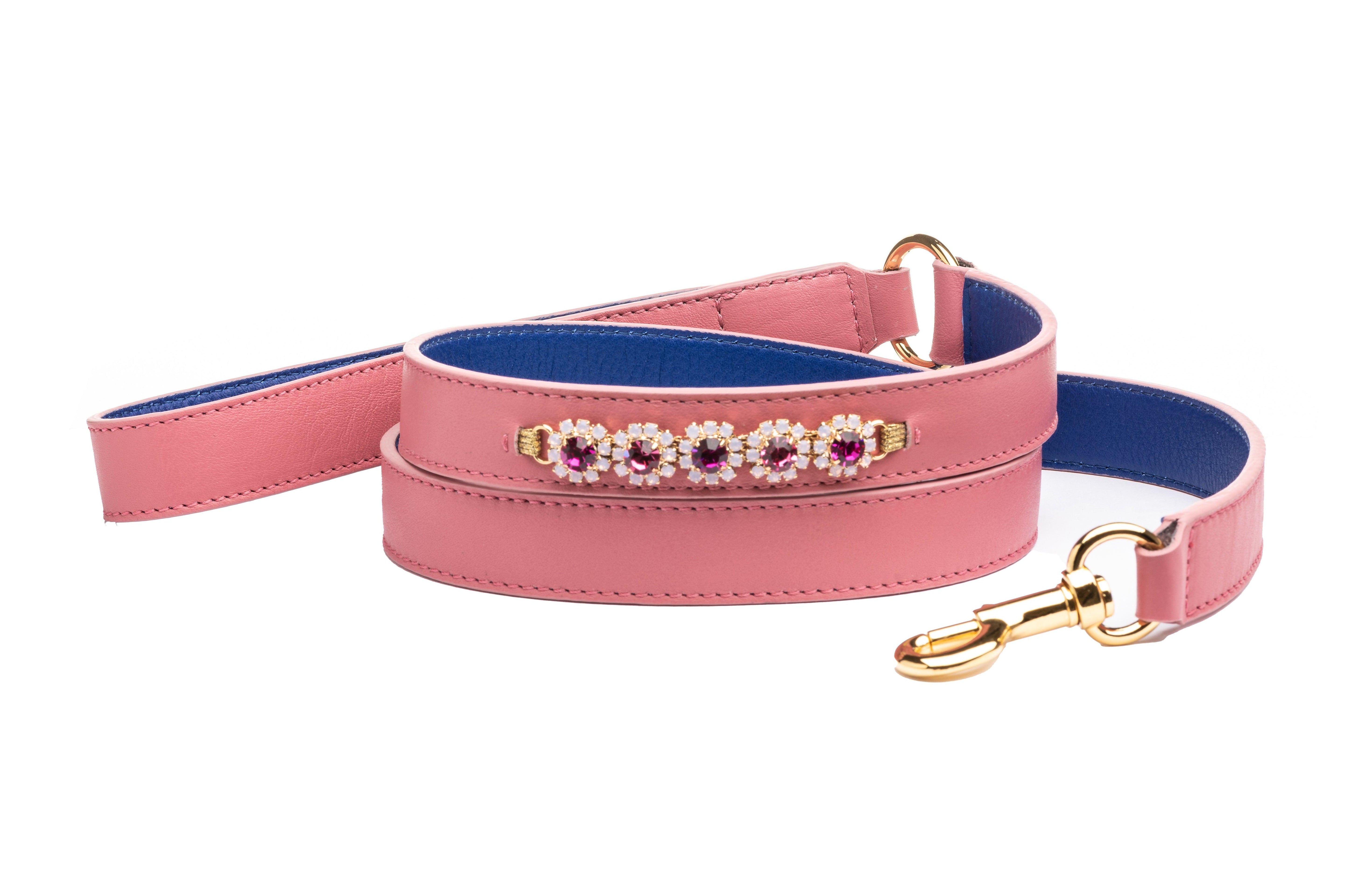 Bouganville Pink Leather Dog Leash - capripet