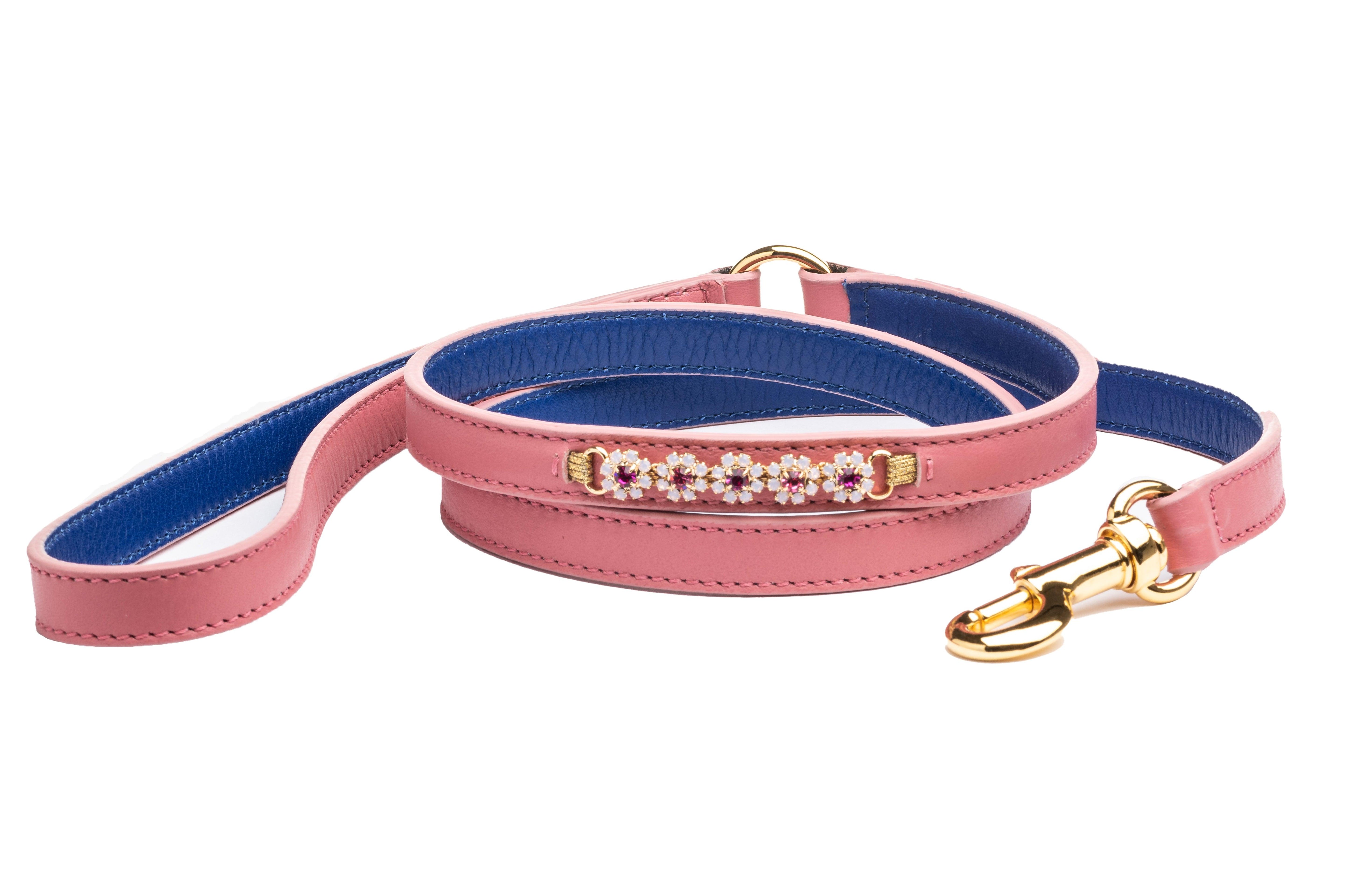Bouganville Pink Leather Dog Leash - capripet