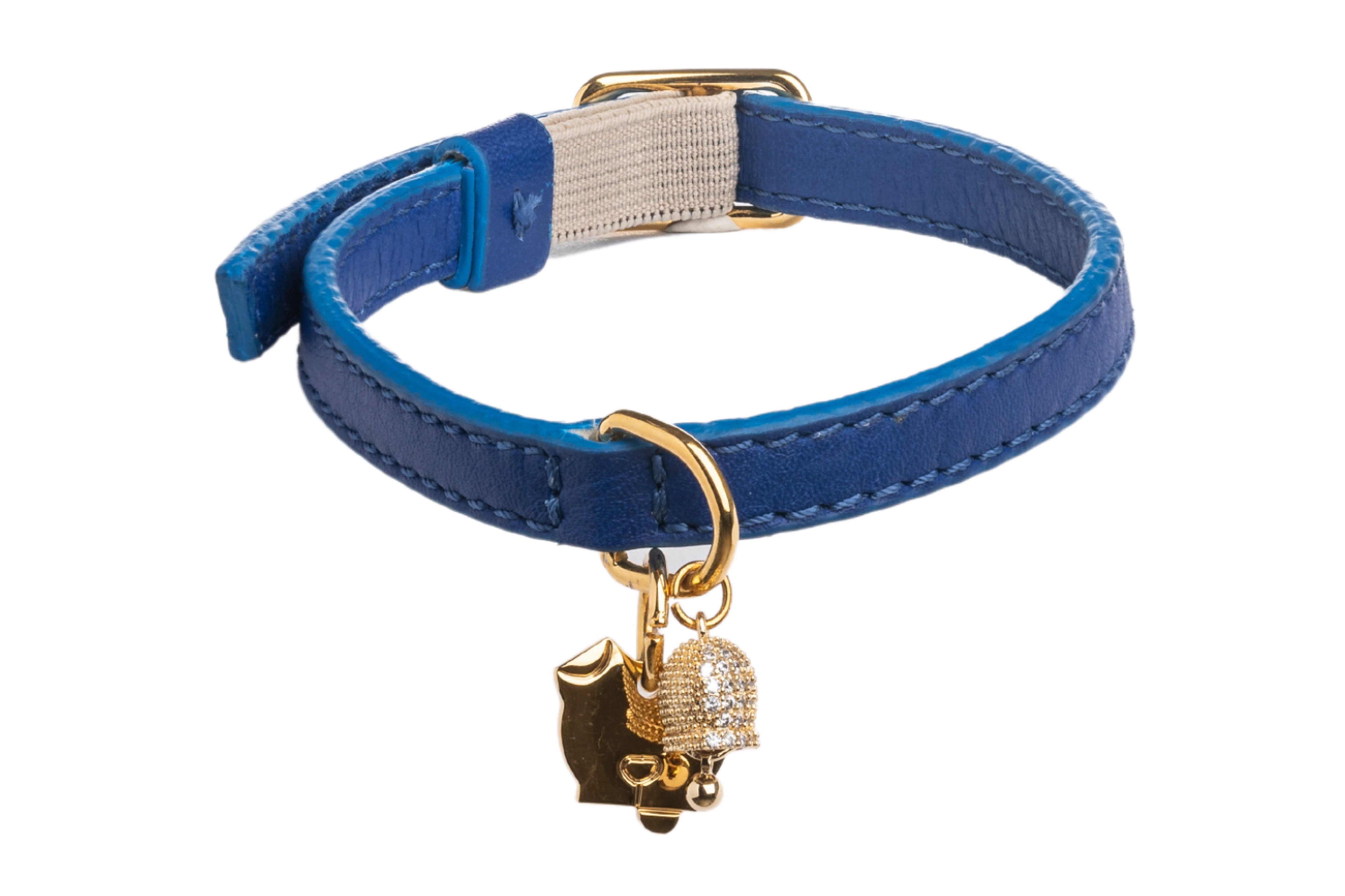 Darsena Blue Leather Cat Collar - capripet