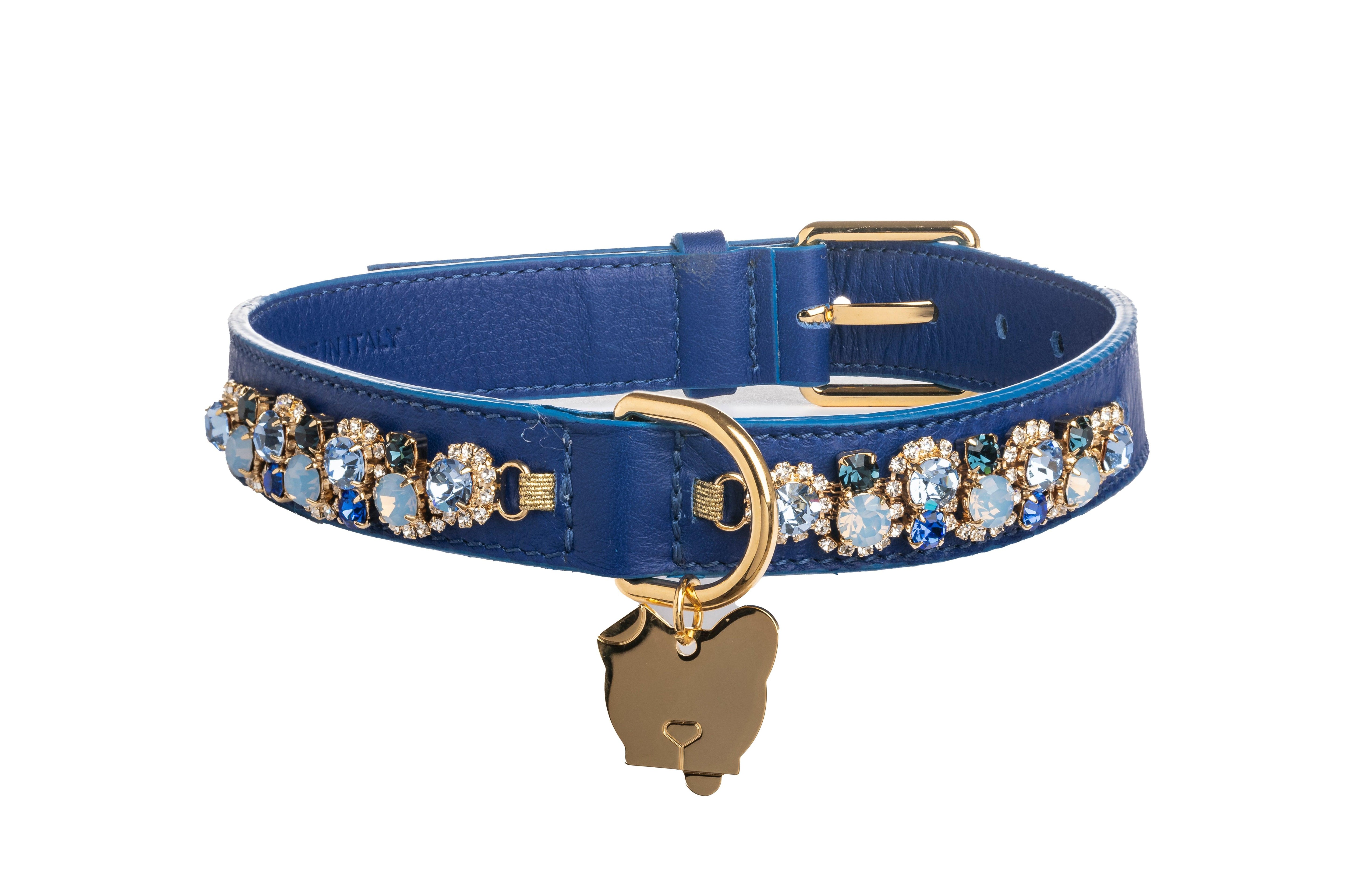Darsena Blue Leather Dog Collar - capripet