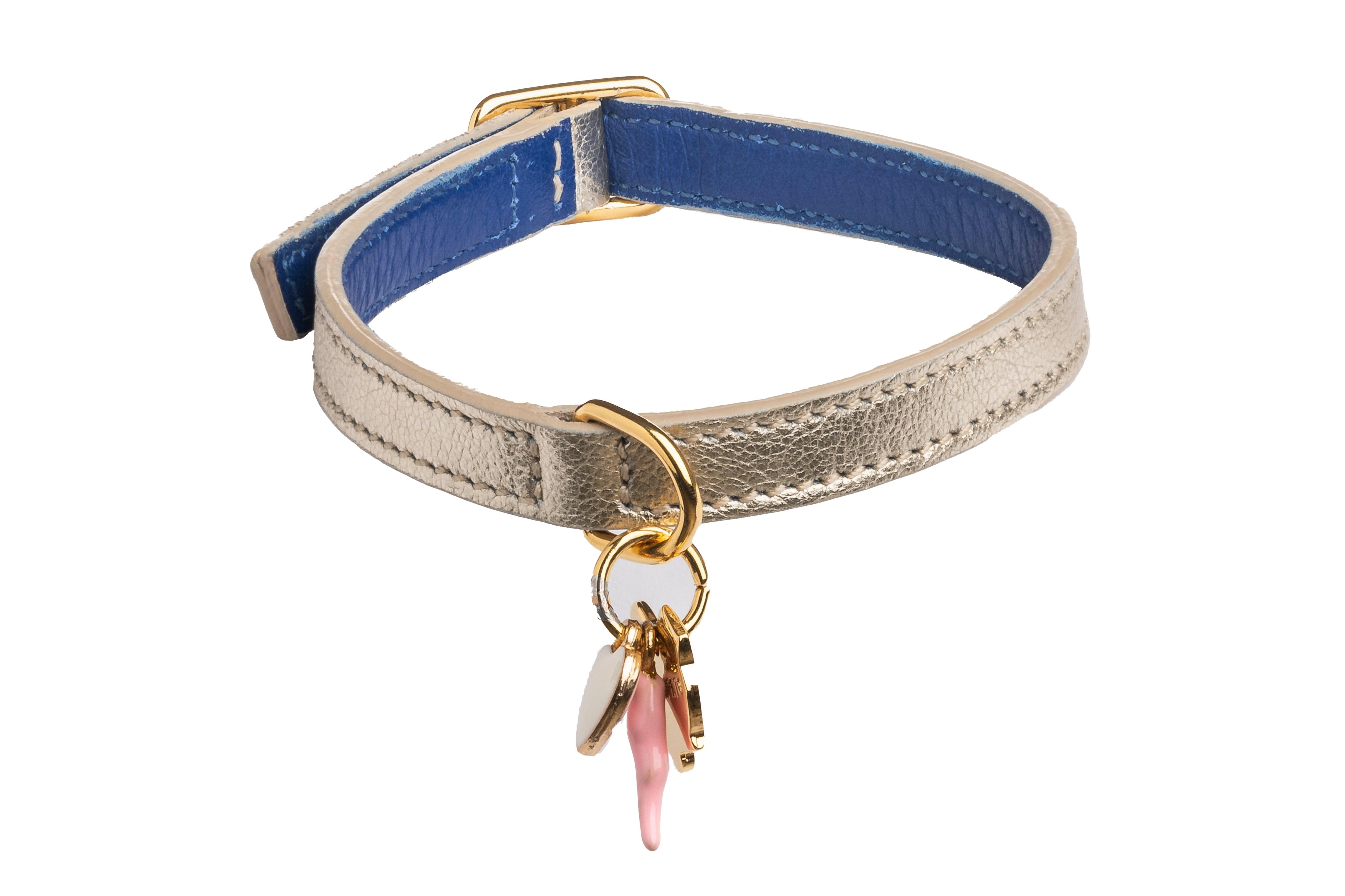 Faro Metallic Platinum Leather Cat Collar - capripet