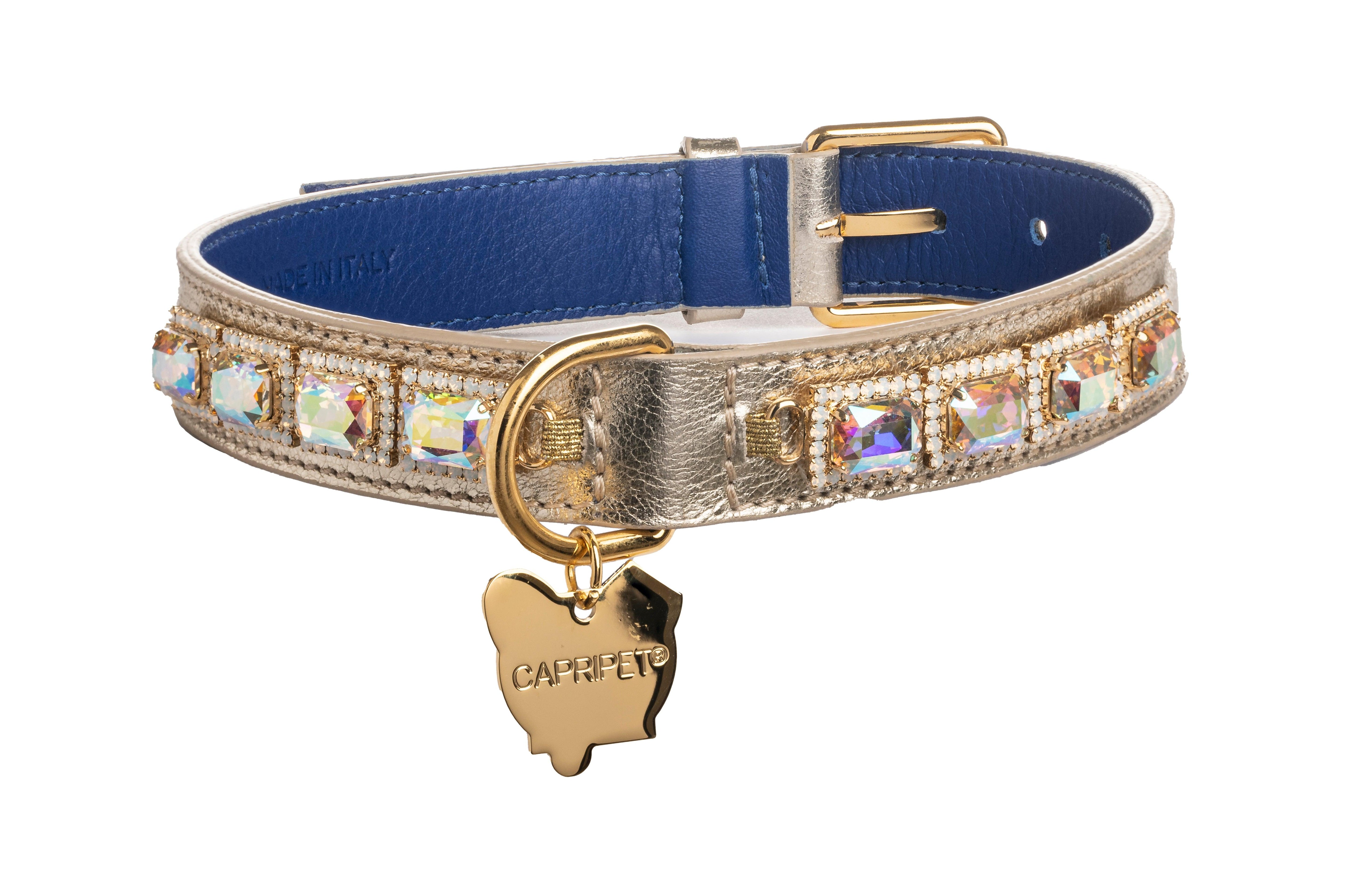 Faro Metallic Platinum Leather Dog Collar - capripet