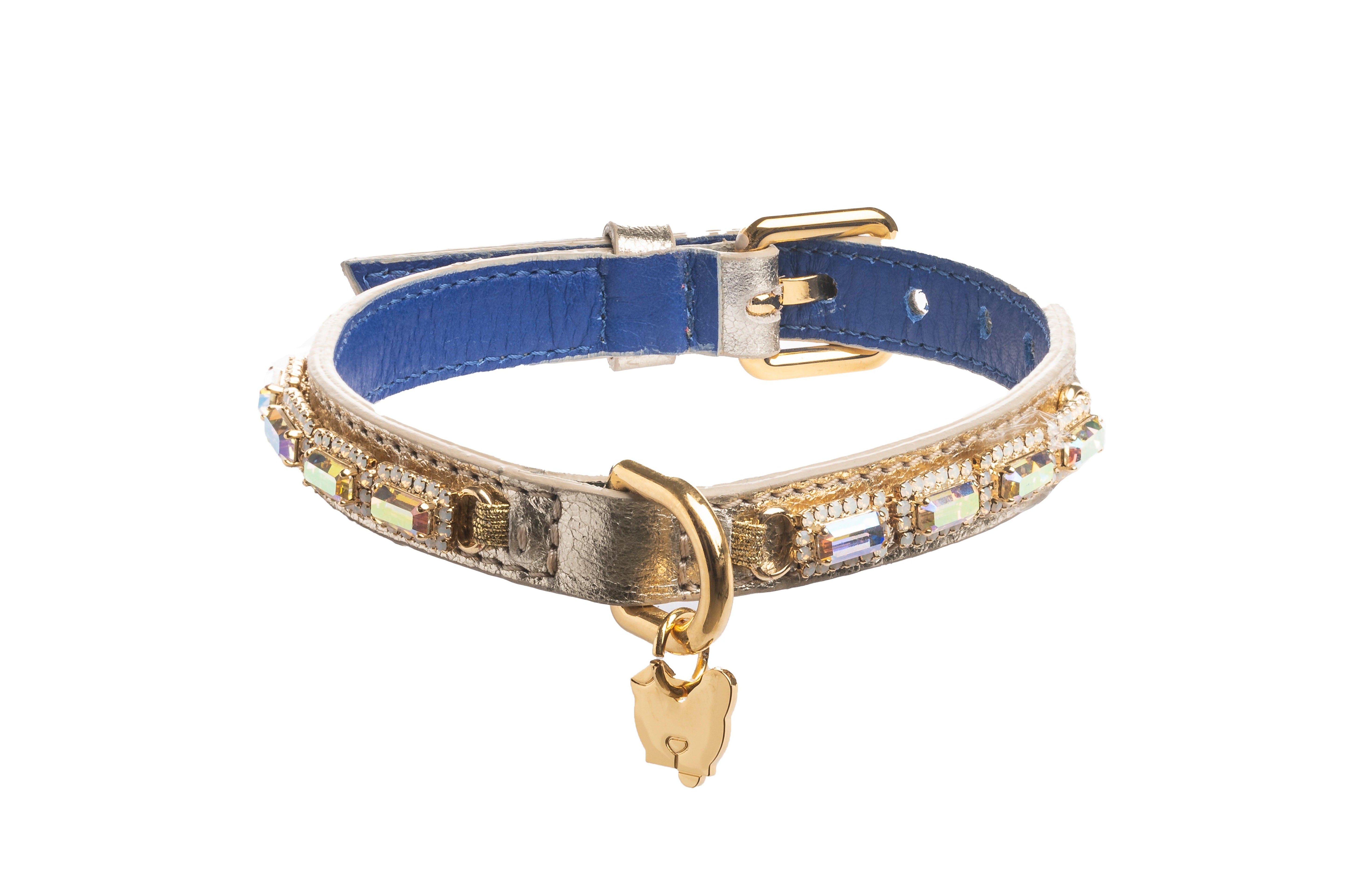 Faro Metallic Platinum Leather Dog Collar - capripet