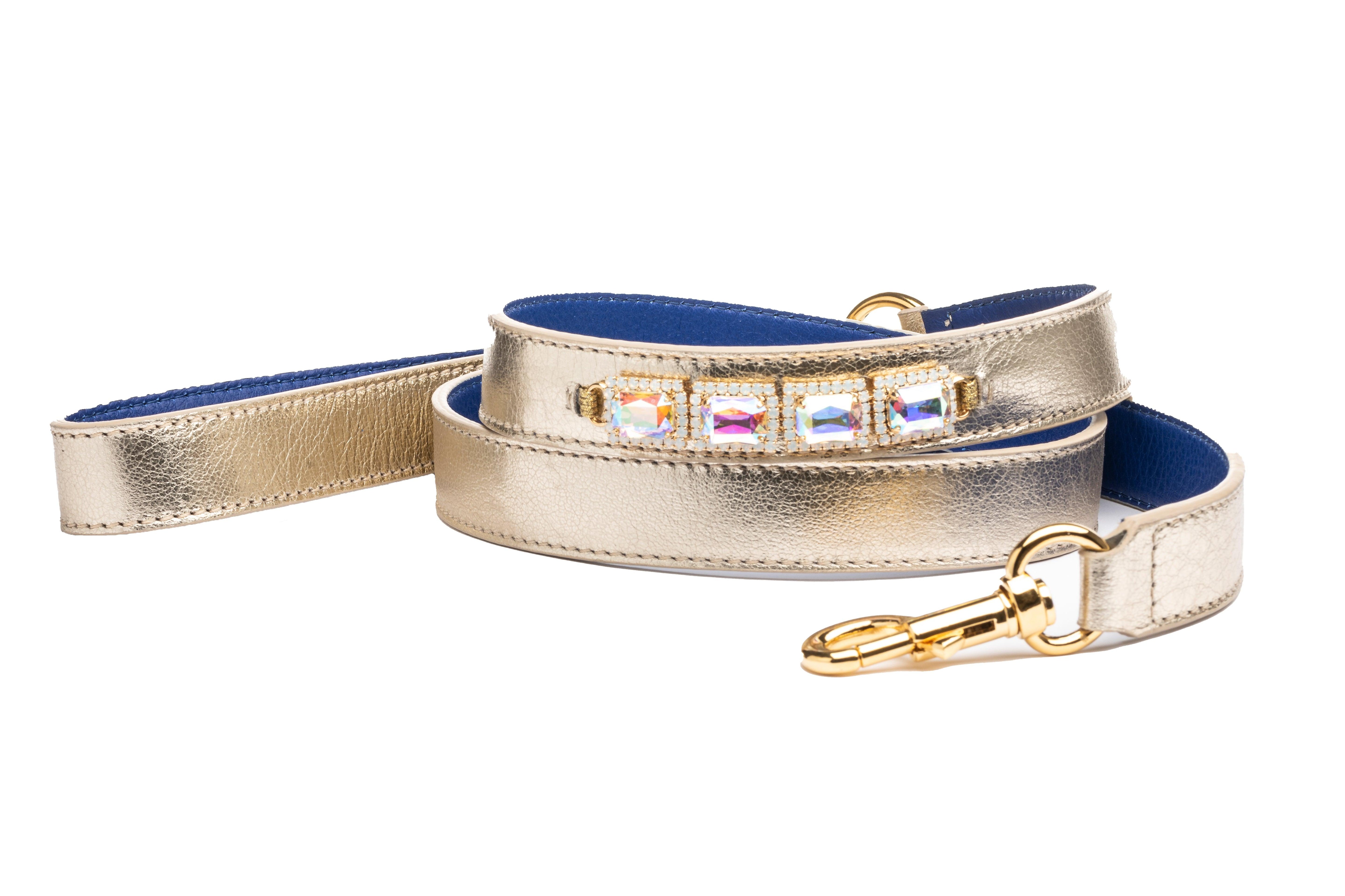 Faro Metallic Platinum Leather Dog Leash - capripet