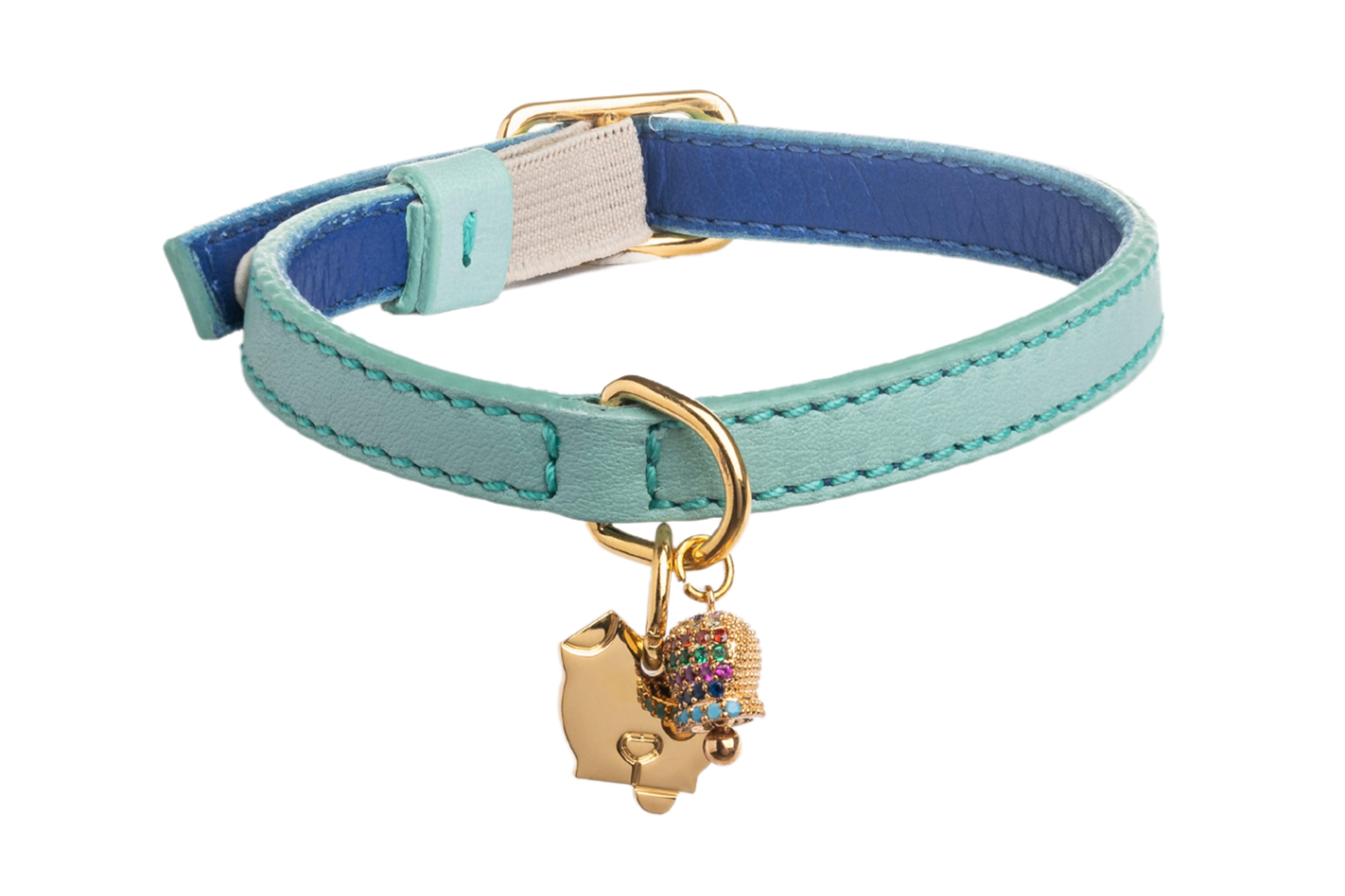 Sirena Seafoam Green Leather Cat Collar - capripet