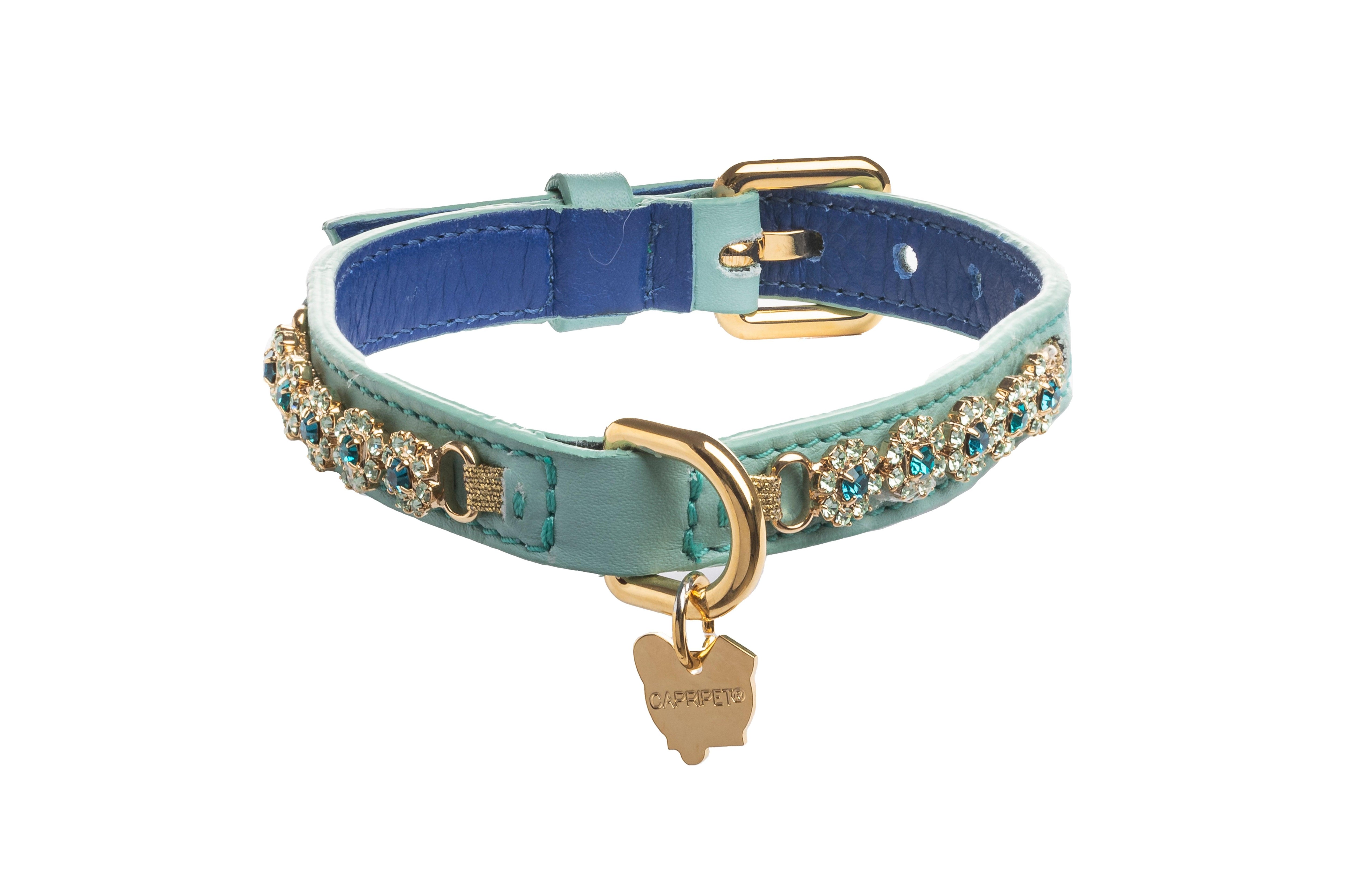 Sirena Seafoam Green Leather Dog Collar - capripet