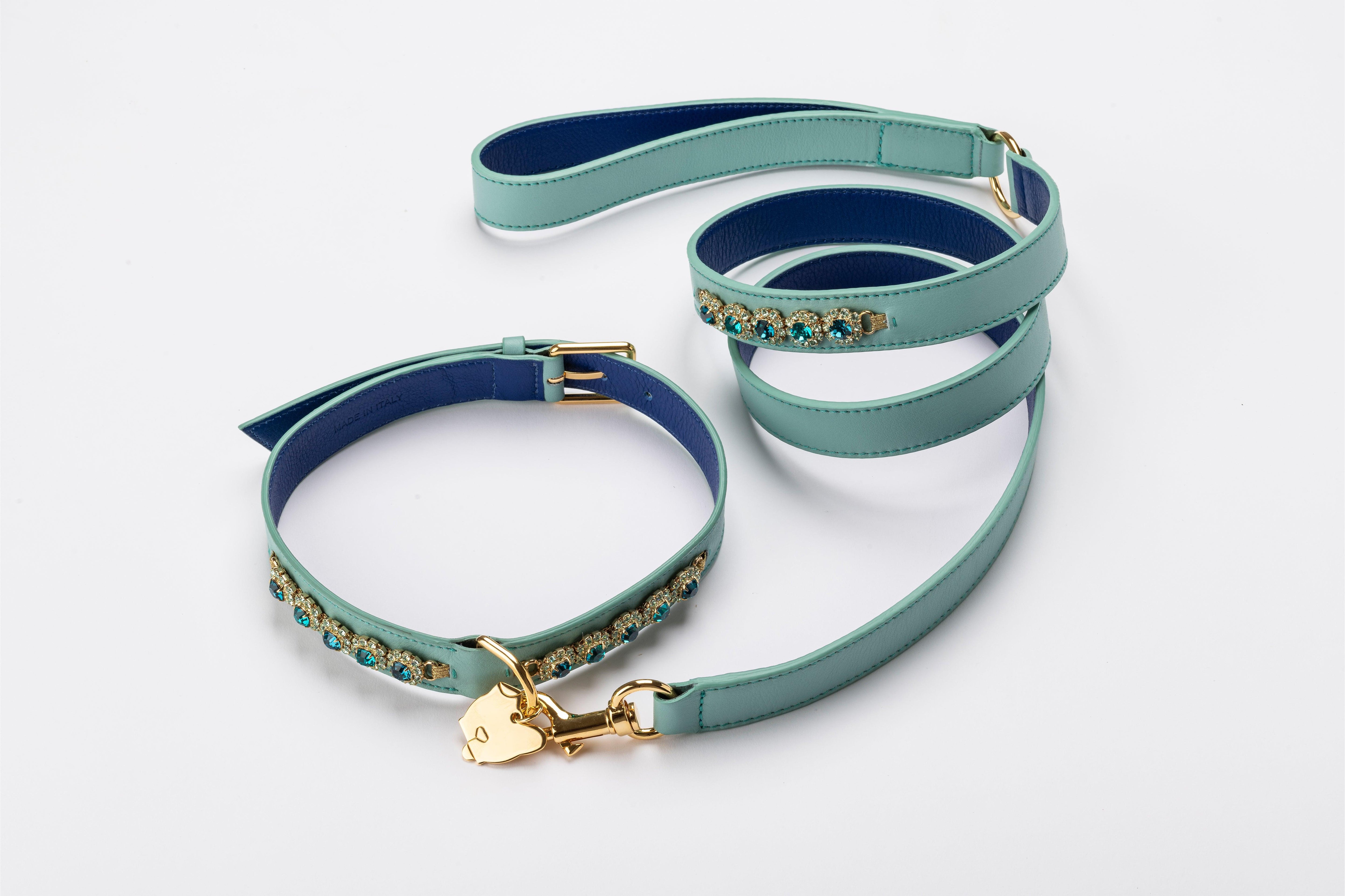 Sirena Seafoam Green Leather Dog Collar - capripet
