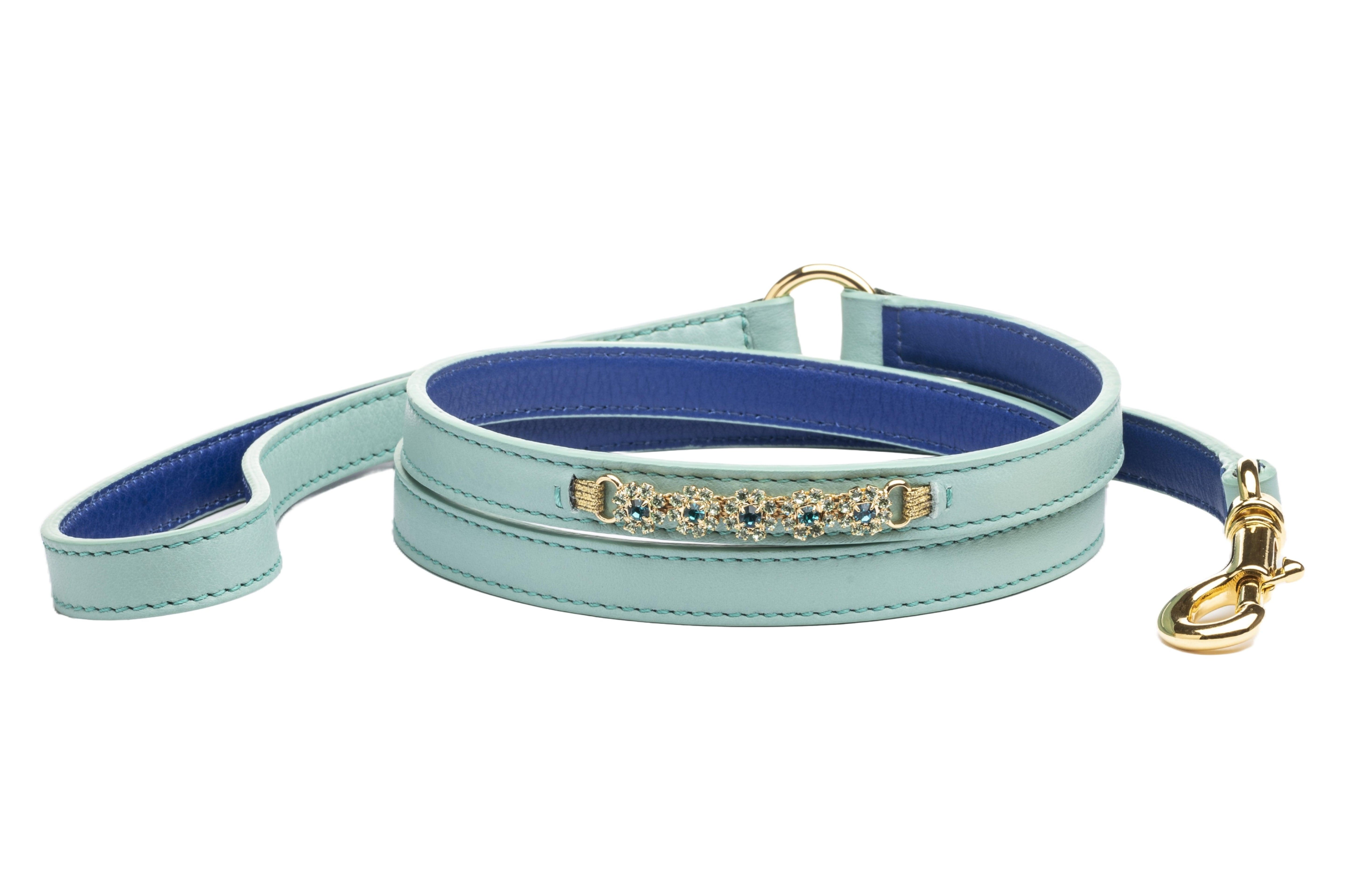 Sirena Seafoam Green Leather Dog Leash - capripet