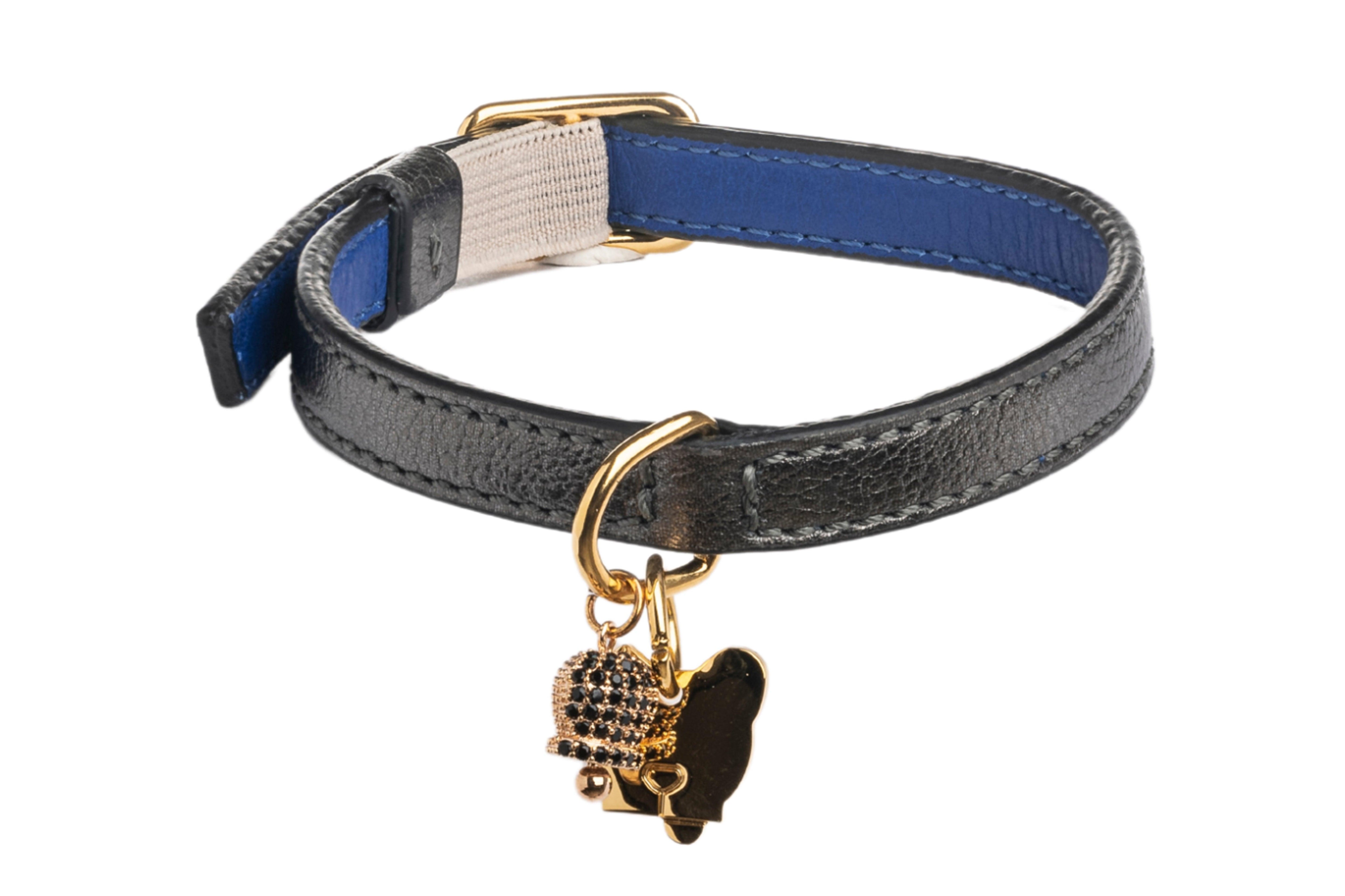 Tiberio Metallic Grey Leather Cat Collar - capripet