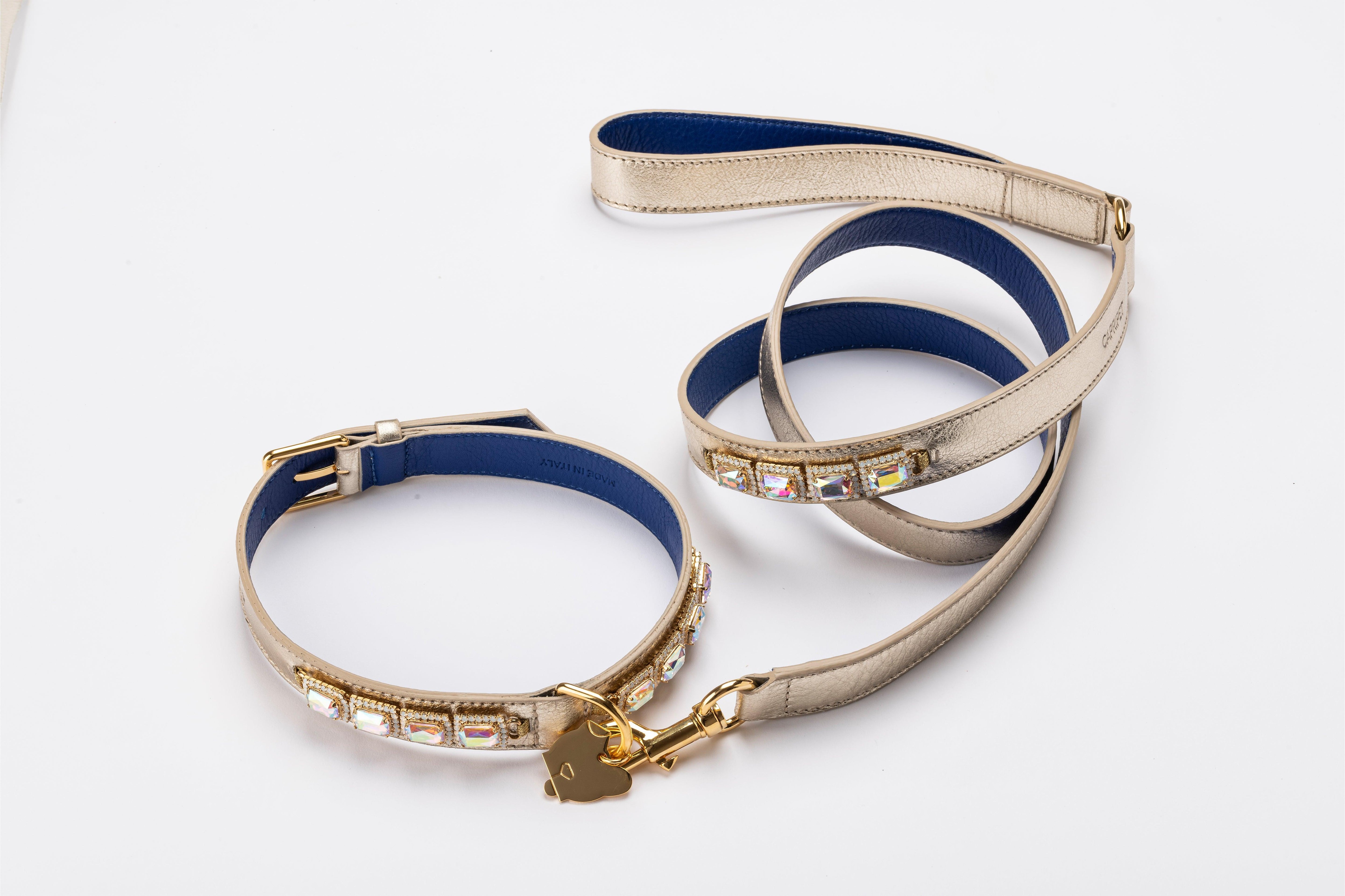 Faro Metallic Platinum Leather Dog Leash - capripet