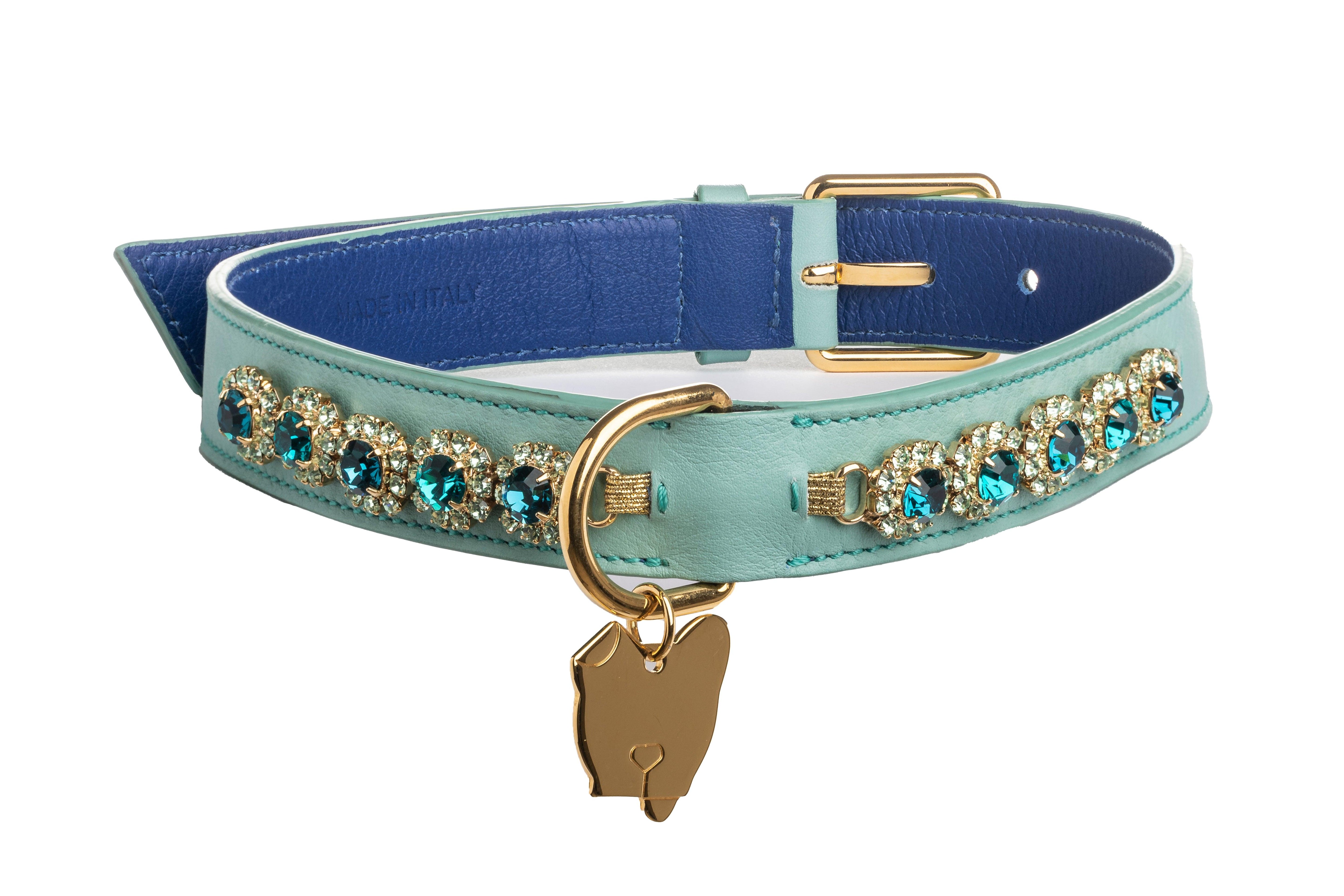 Sirena Seafoam Green Leather Dog Collar - capripet