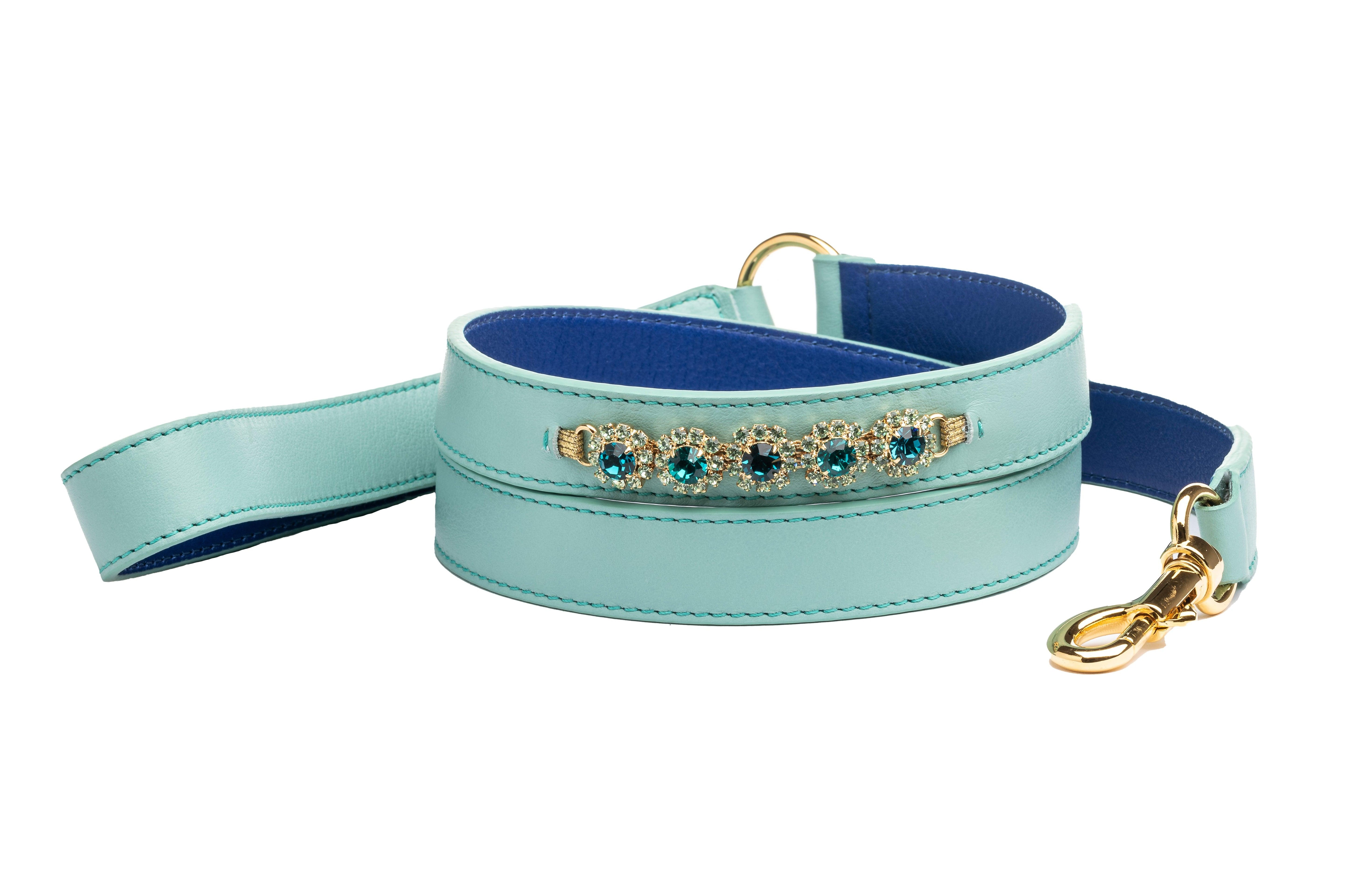 Sirena Seafoam Green Leather Dog Leash - capripet