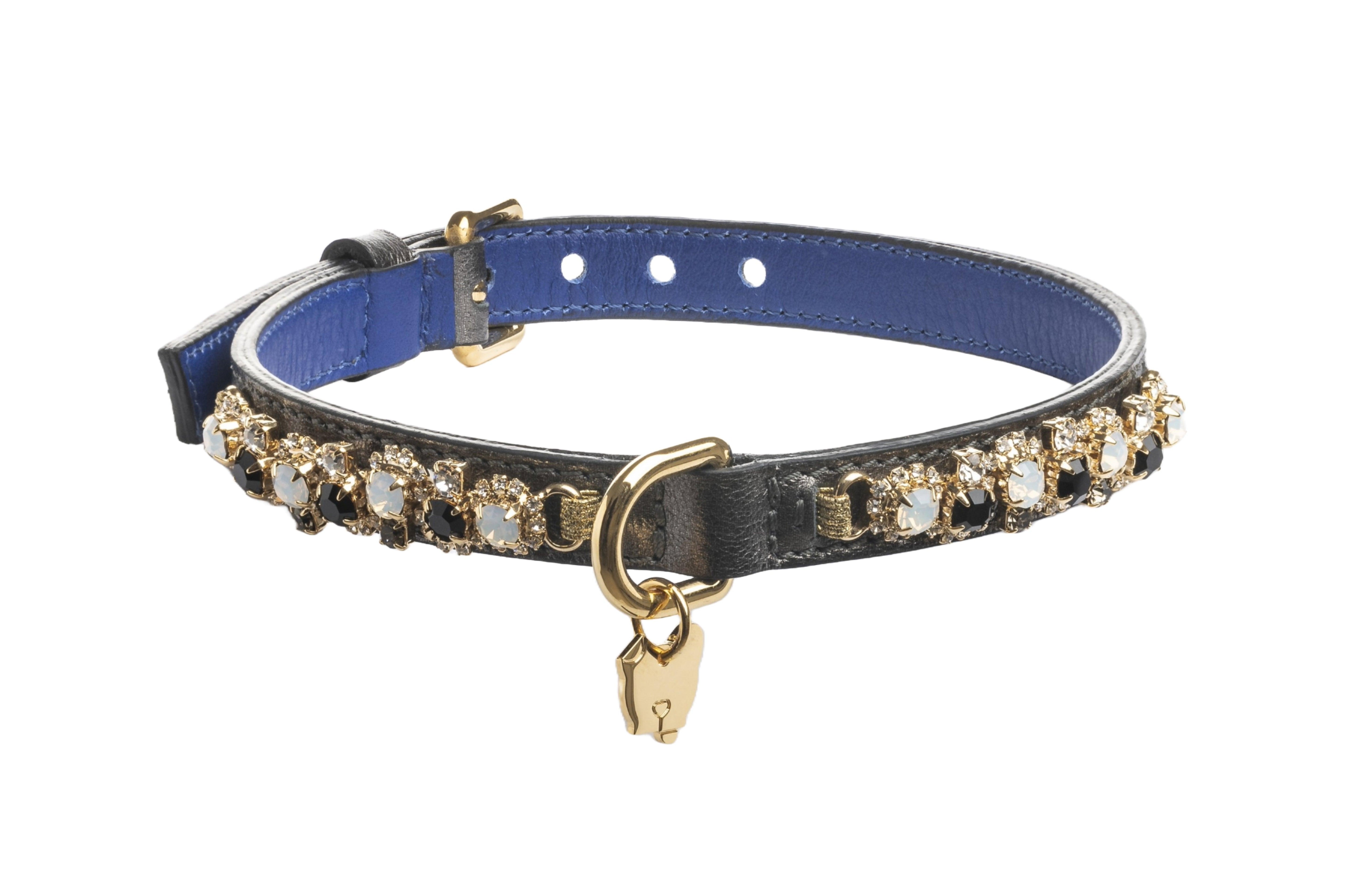 Tiberio Metallic Grey Leather Dog Collar - capripet
