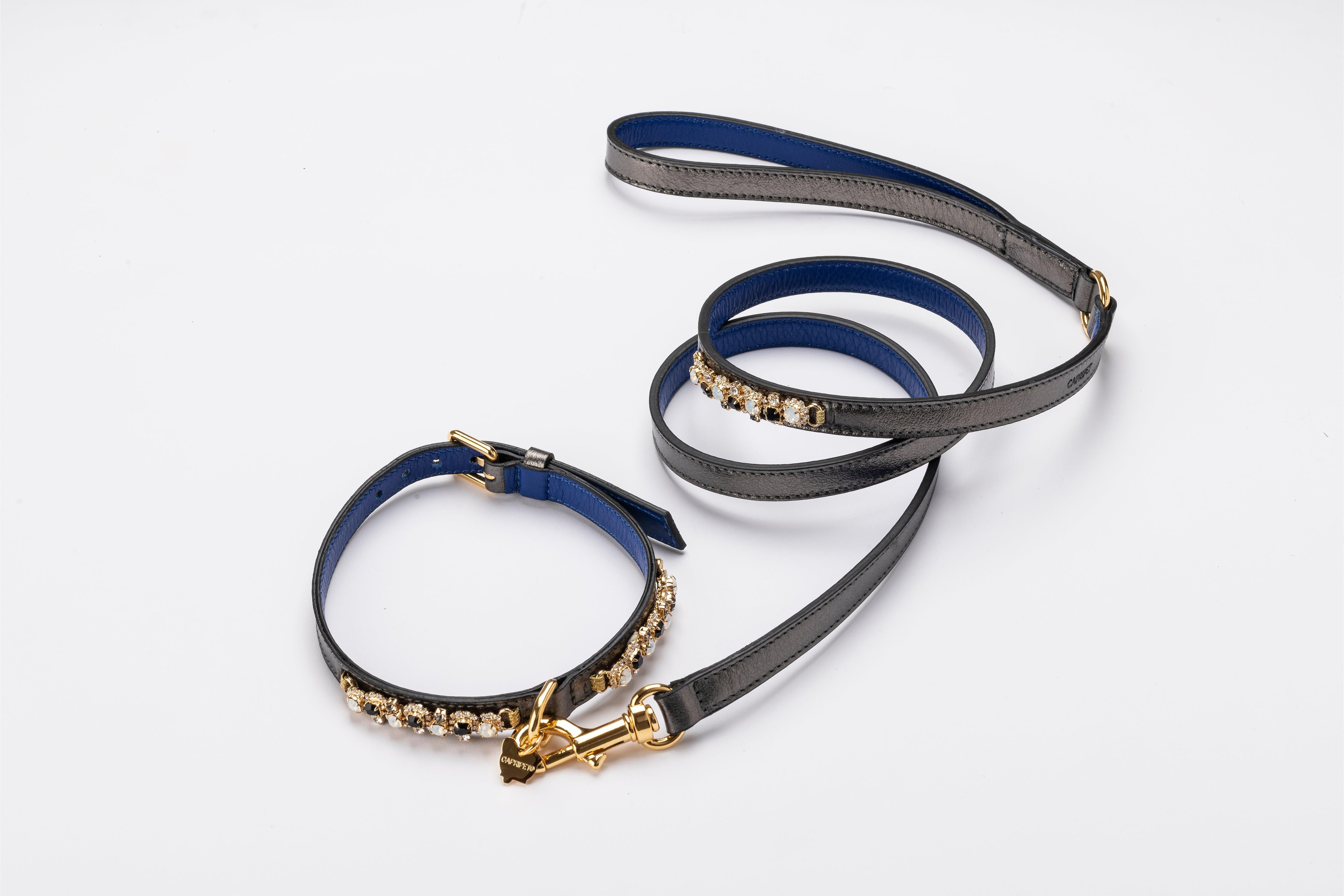 Tiberio Metallic Grey Leather Dog Collar - capripet