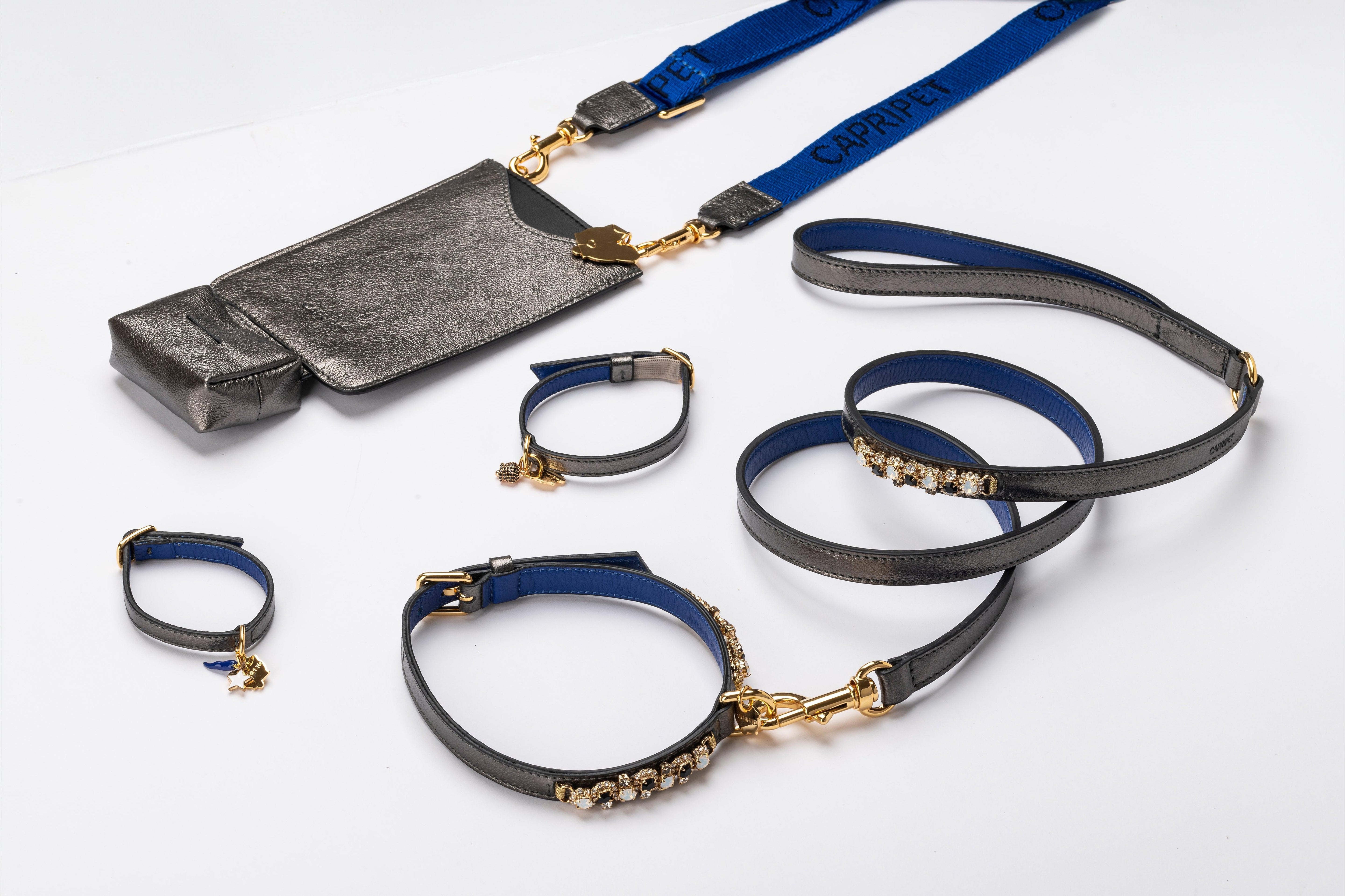 Tiberio Metallic Grey Leather Dog Collar - capripet