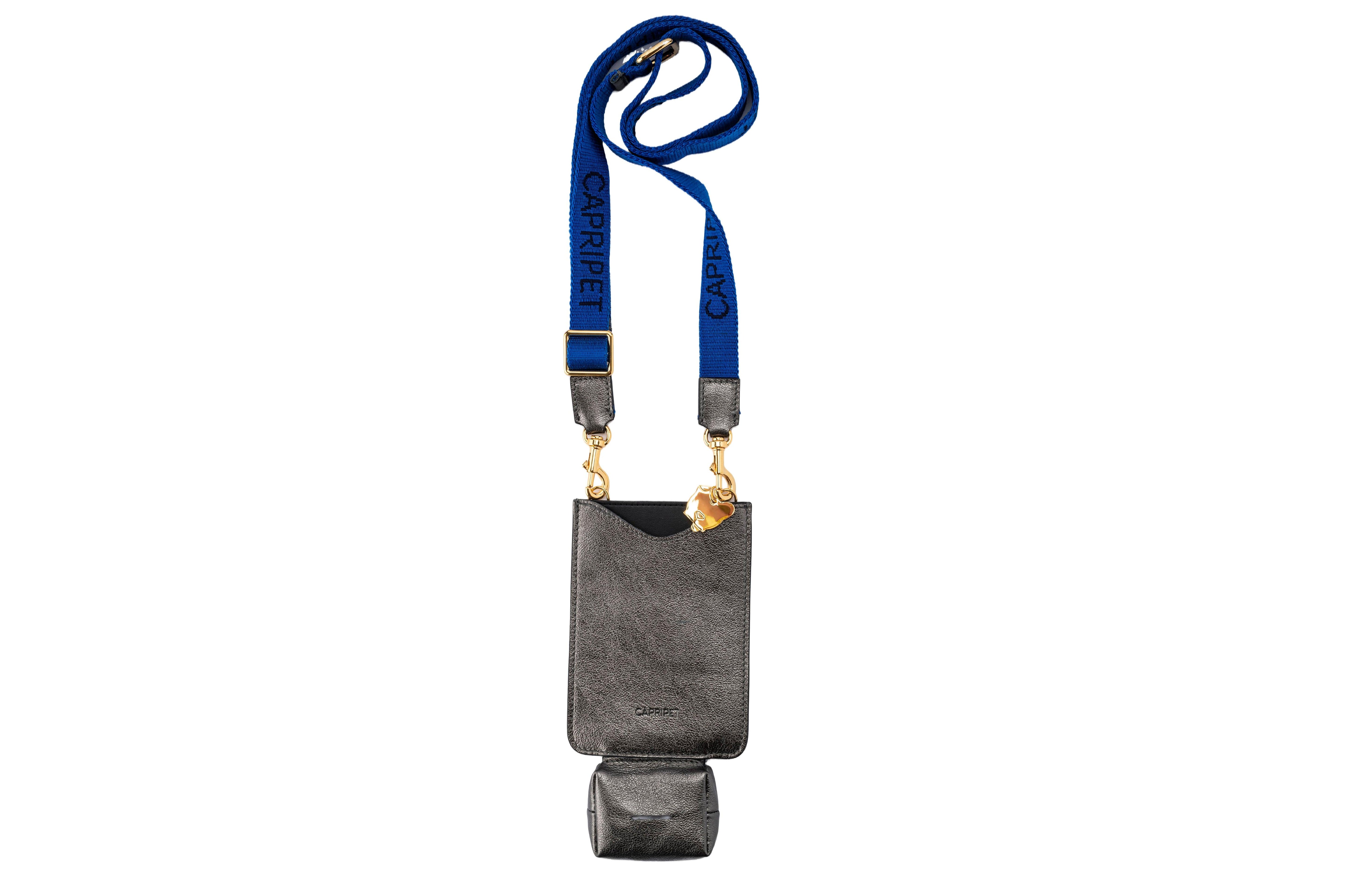 Tiberio Metallic Platinum Leather Dog Walking Bag - capripet