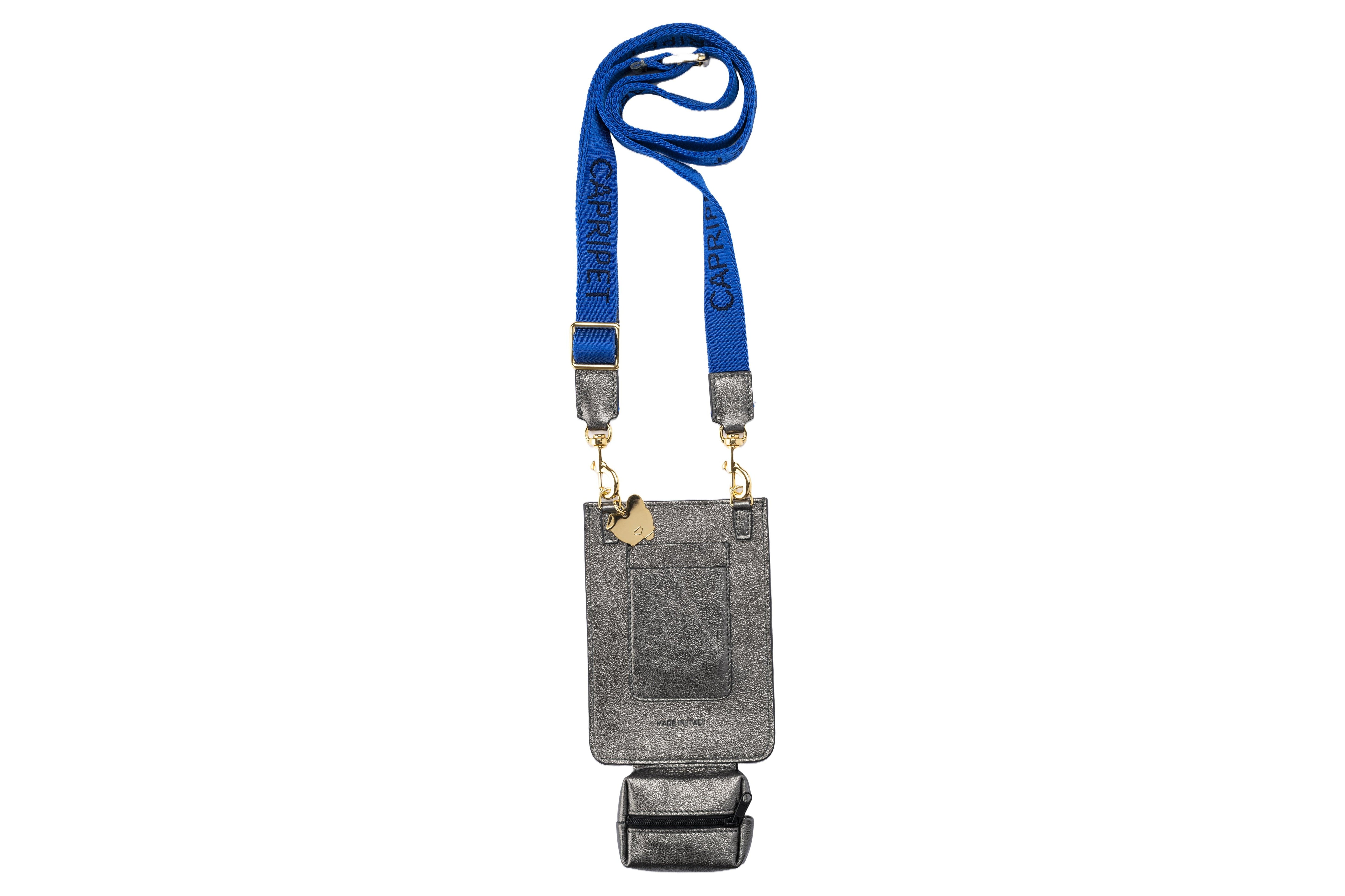 Tiberio Metallic Platinum Leather Dog Walking Bag - capripet